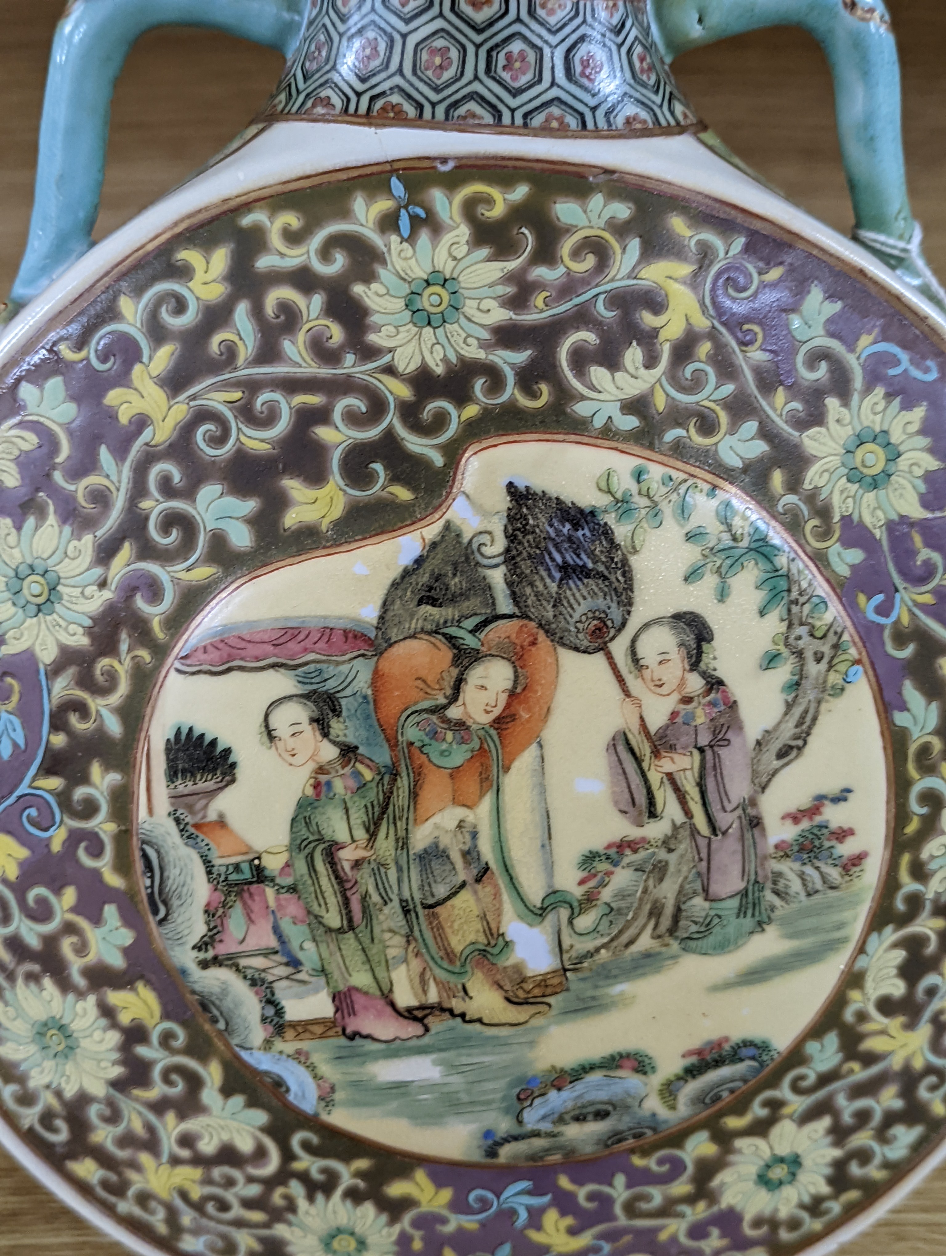 A Chinese famille rose moon flask, 19th century, restored 27cm